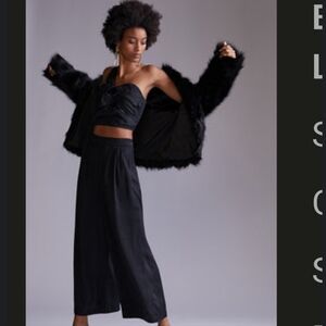 ​by A+ Anthropologie Black One-Shoulder Ruched Crop Top & Silky Wide Leg Pant